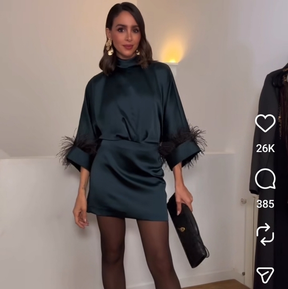 Zara Feather Satin Short Dress - Picture 16 of 16